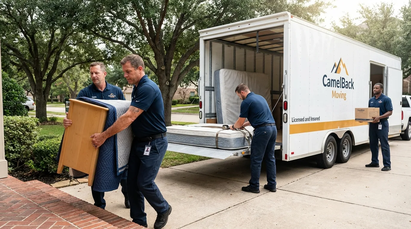 Crew loading residential truck for cross-state move from Culver, OR