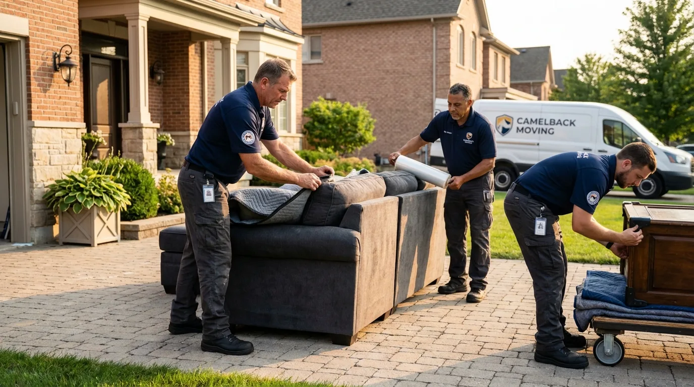 Large estate moving crew wrapping furniture in Culver, OR