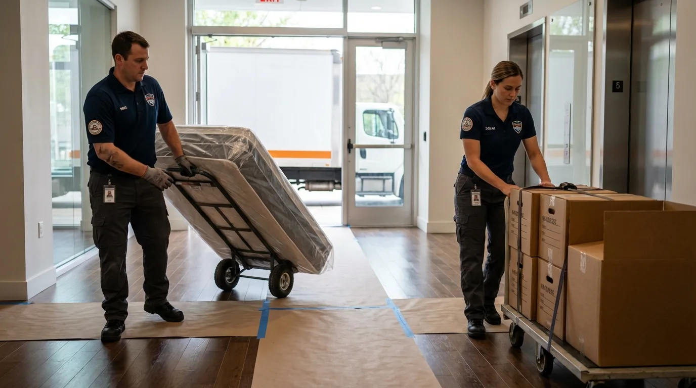Professional apartment movers loading elevator in Culver, OR